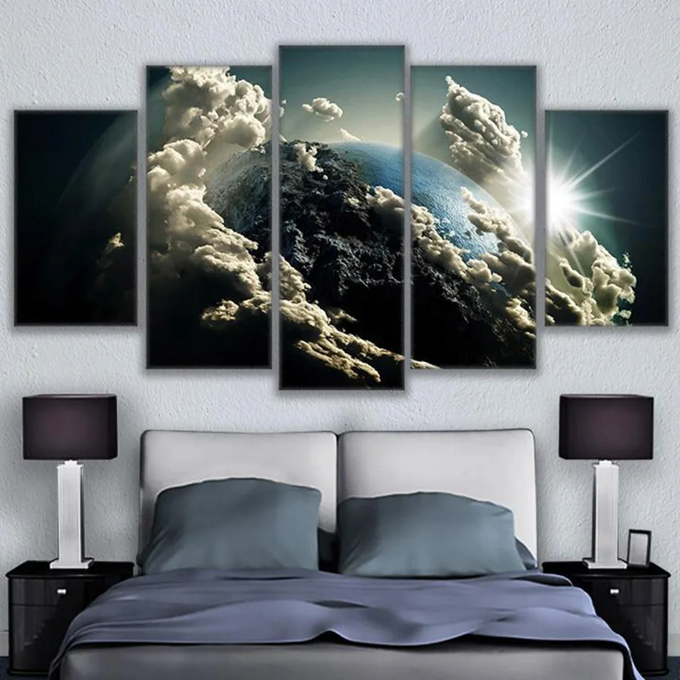 Современные на стену книги по искусству модульная фотографии 5 панель Восход планета пейзаж для гостиная домашний декор абстрактная