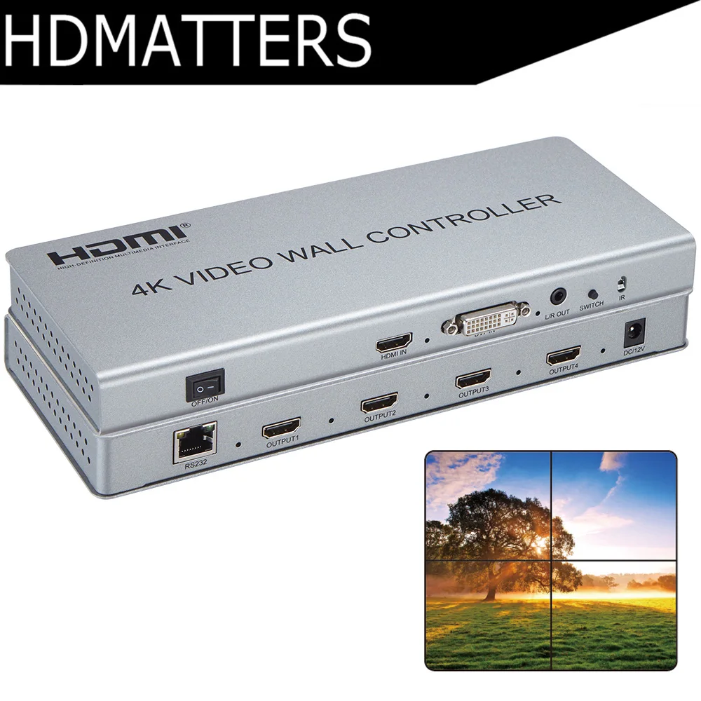 

Video Wall controller 4KX2K HDMI 1.4 video Wall Processor DVI/HDMI in to 4X HDMI out with audio&RS232 control