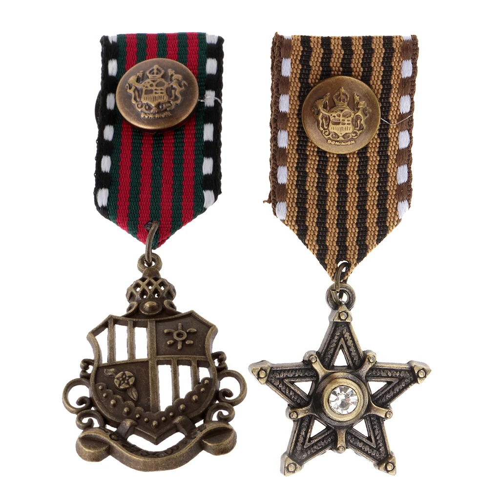 

Phenovo 2 Pcs Medal Badge Military Rock Punk Biker Clothing Costume Army Brooch Pin Badge Men Brooches with Steampunk Pendant