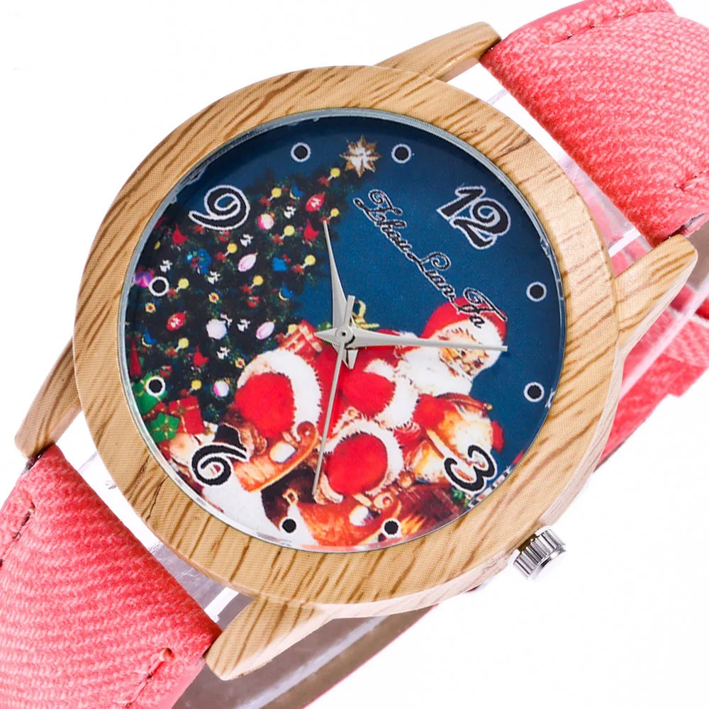 Натуральные деревянные часы для влюбленных, минималистичные часы с ковбойским ремешком, рождественские кварцевые круглые наручные часы, модный подарок