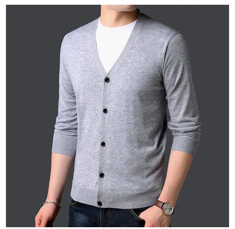 Мужские свитера COODRONY, кашемировый хлопковый мужской свитер, чистый цвет, вязаные кардиганы, Классический Повседневный шерстяной кардиган с v-образным вырезом для мужчин 91008
