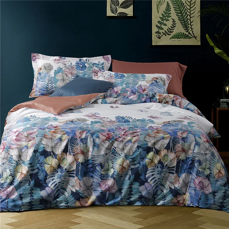 

CHAUSUB New Quality Silk Bedding Set 4PCS Satin Cotton Duvet Set Cover Digital Printing Bed Sheets Pillowcase King Queen Size