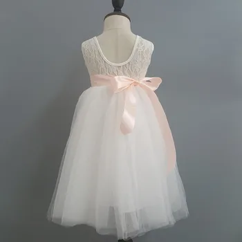 

2017 Open Back Girls Long Dress for Holiday White Lace Classic Evening Dresses Boutique Sweet Costume Floor Length 5pcs/lot