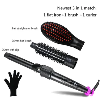 

New 3 in 1 Hair Curling Iron Ceramic Electric Hair Straightener Brush Tourmaline Smooth Fast Hair Straightener Comb hair curler