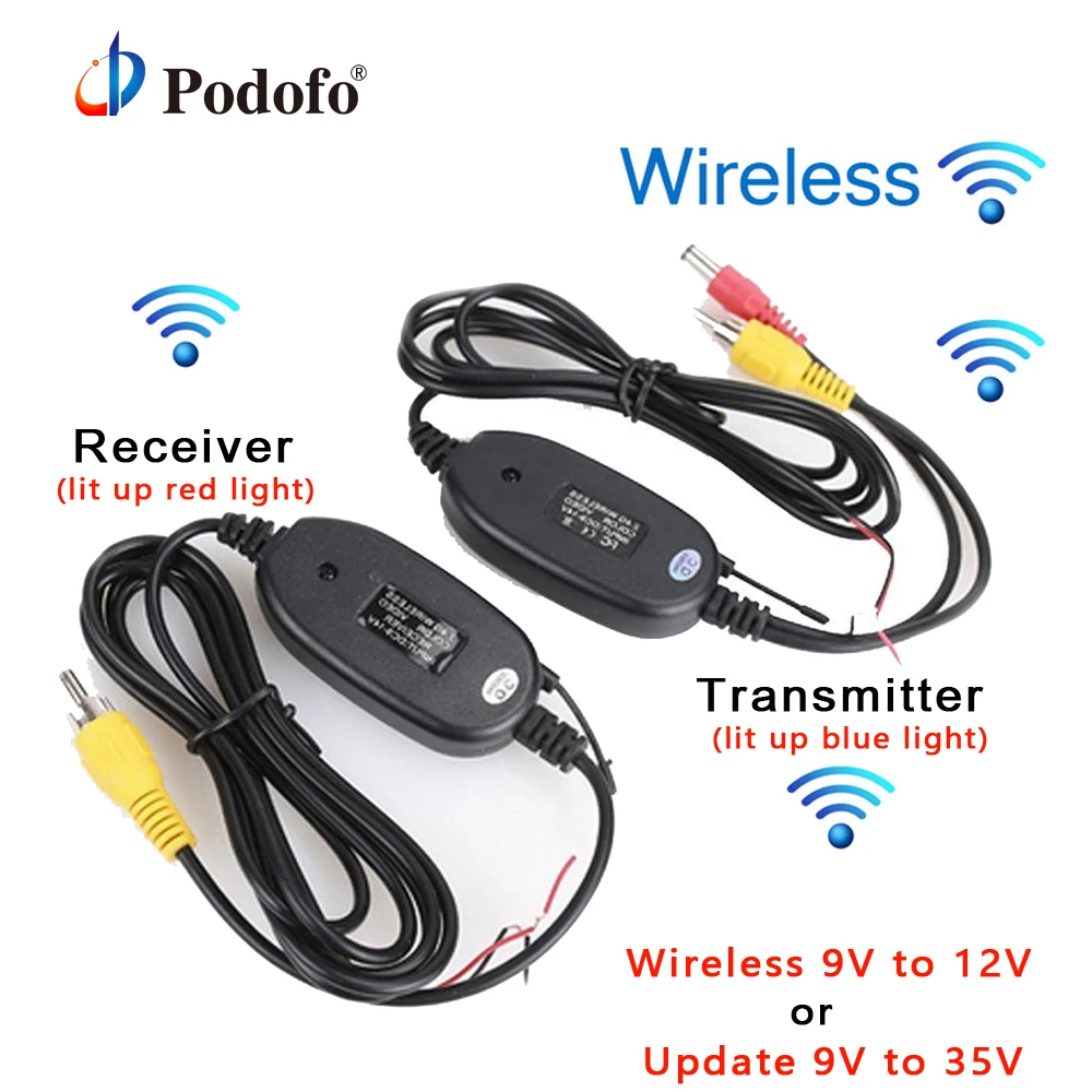 Podofo 2.4ghz Wireless RCA Video Transmitter Receiver Kit for Car DVD Monitor GPS Rear View