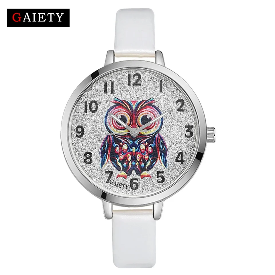 

2018 Gaiety New Fashion Sport Watch For Women Leather Strap Owl Dial Luxury Quartz Analog Ladies Silver Watch New Clock G217