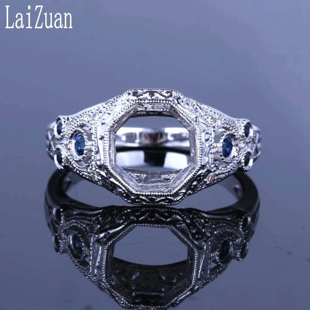 

LaiZuan Round 8mm 925 Sterling Silver Natural Diamonds & Sapphire Engagement Wedding Semi Mount Ring Women Vintage Fine Jewelry