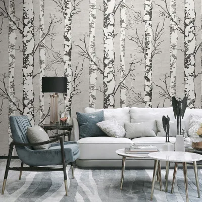 3D wood grain Nordic ins wallpaper retro restaurant living room clothing store birch tree forest | Обустройство дома
