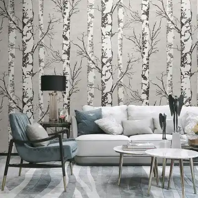3d木目北欧ins壁紙レトロなレストランレストランのリビングルーム服店バーチツリー森林壁紙 Wallpapers Aliexpress
