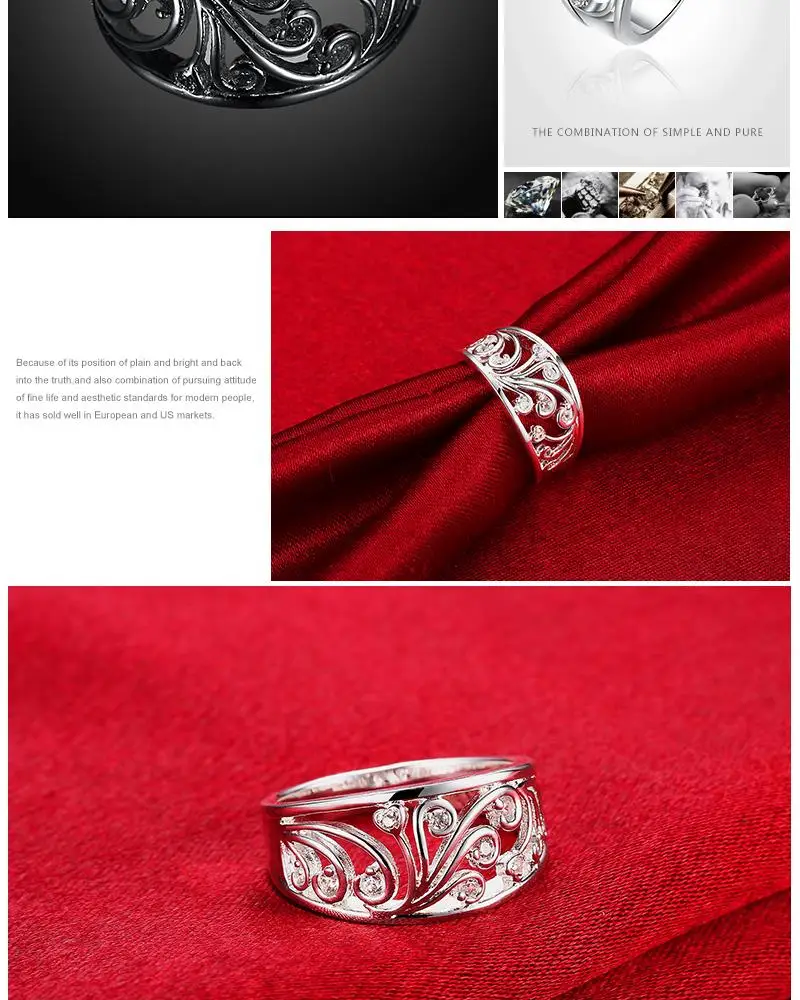 Посеребренные Свадебные Кольца для невесты модные ювелирные изделия bague argent романтические Высокое качество женские кольца