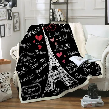 

Paris Tower Throw Blanket on the Bed Romantic Letters Sherpa Fleece Blanket Heart Plush Sofa Plaid 1pc