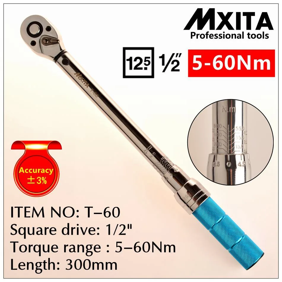 MXITA 1/2 ''привод 5-60NM 3% точность профессиональный крутящий момент гаечный ключ инструменты нажмите Регулируемый ручной гаечный ключ с трещоткой гаечный ключ инструмент