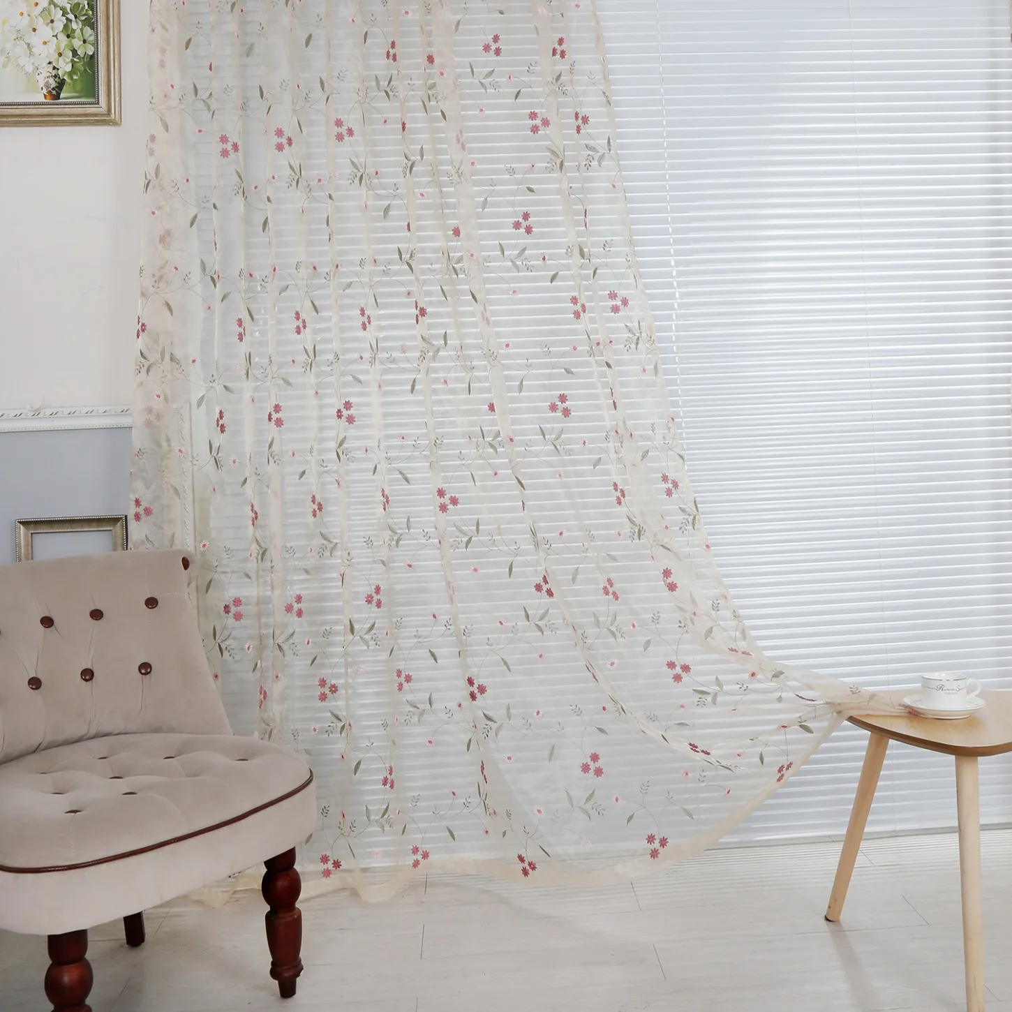 

Curtain Embroidered Curtains for Living Dining Room Bedroom Screens Pastoral Pure White Flowers White Yarn