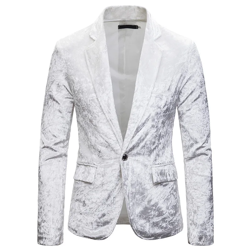 Вельветовый Блейзер Для мужчин 2019 Фирменная Новинка плоский воротник мужской костюм, пиджак Повседневное приталенный пиджак на одной