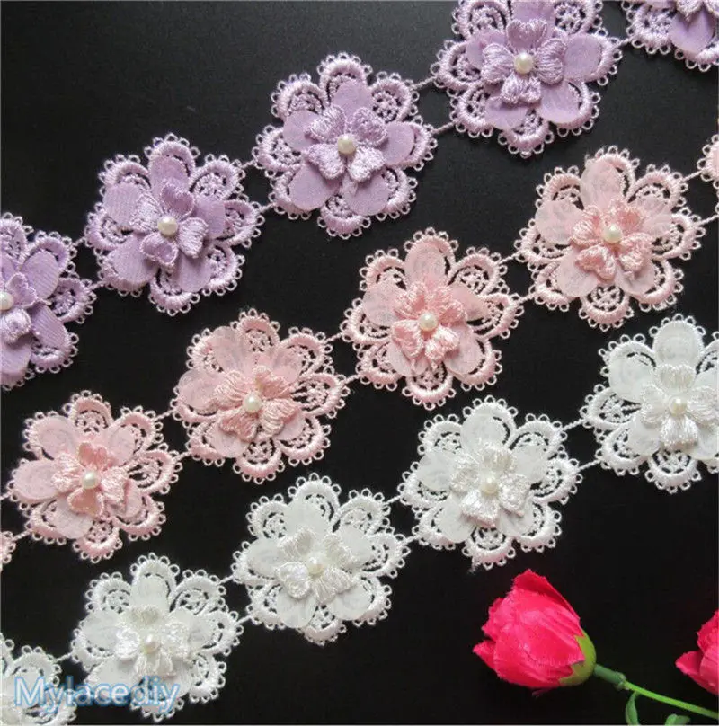2 метра цветок бабочка сердце жемчуг кружевная кромка отделка лента ткань