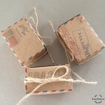

6.2*3.5*4.3CM Kraft Vintage Airmail favor box Wedding Candy Box