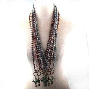 

MOODPC Fashion Bohemian Tribal Jewelry Fashion Natural Semi Precious Stones Knotted Metal Cross Necklace