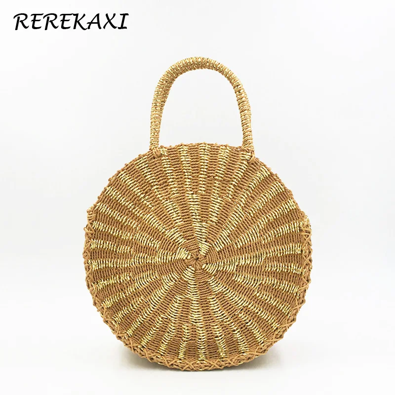 

REREKAXI Bohemian Woman's Handbag Hand-woven Round Straw Bag Summer Lady's Beach Bags Female Travel Shopping Designer Tote