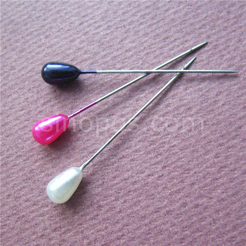 Steel Drop Headed Pearlized Pins Colored, big oval ball pearl head
