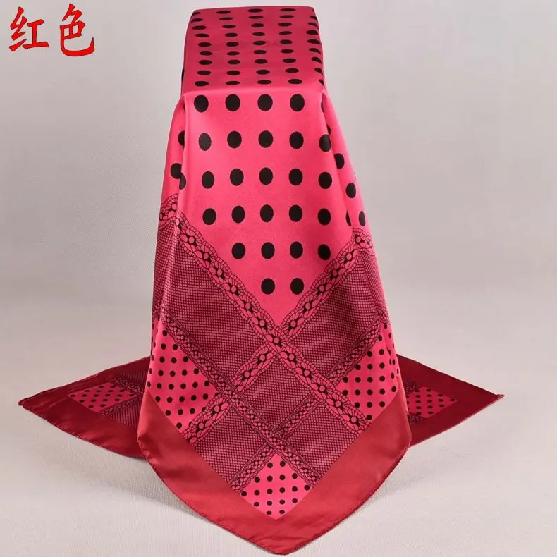 Большой хиджаб шарф для женщин цветочный принт Шелковый атласный шарф на голову Женский 90*90 см Модный платок квадратный платок шарфы для женщин - Цвет: Красный