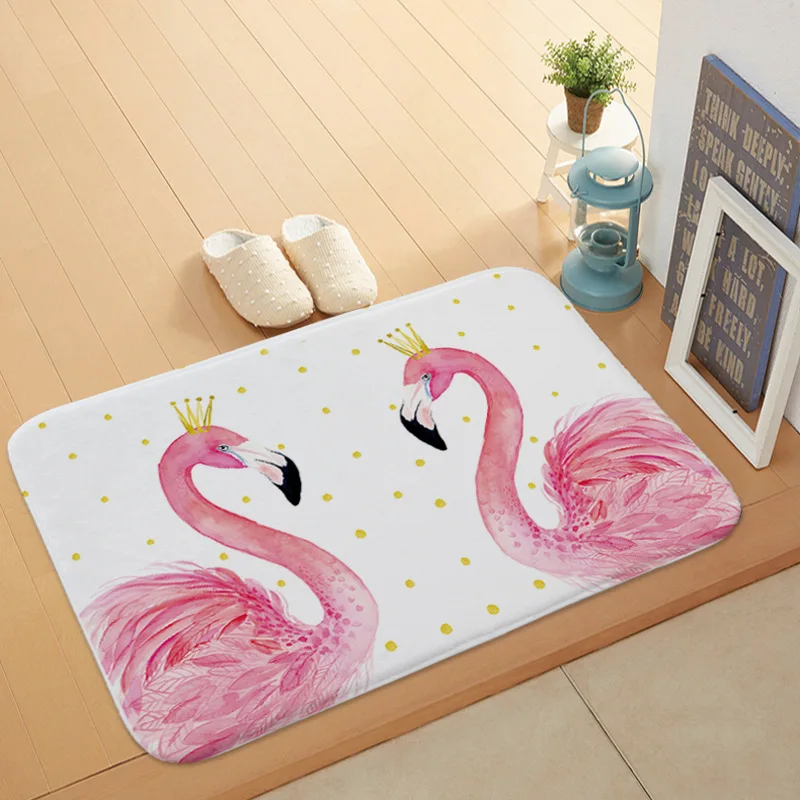 Pink Watercolor Flamingo Bird Non-skid Kitchen Room Mat Carpet Floor Area Rug 