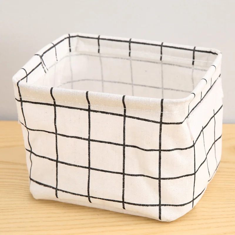 White plaid Корзина для хранения игрушек, косметический Органайзер для кухонных мелочей, Настольная сумка из хлопка и льна, водонепроницаемая тканевая корзина для белья, TAOSCIL - Цвет: White plaid