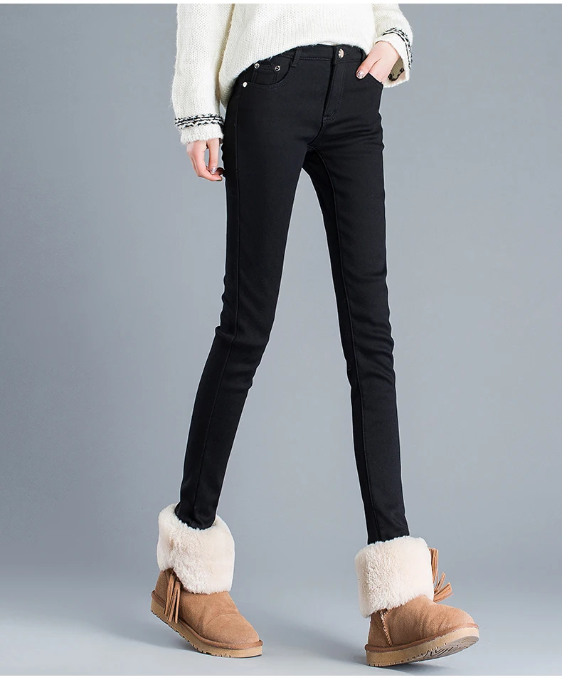 WKOUD зимние теплые леггинсы женские обтягивающие волшебный карандаш джинсы-стретч с высокой посадкой однотонные брюки толстые флисовые леггинсы уличные брюки P9188