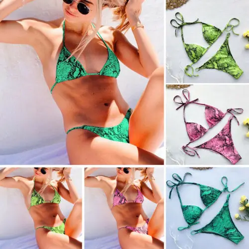 

2019 New Summer Womens Snake Pattern Bikini Set Bandage Push Up Bra High Waist Swimwear Swimsuit Bathing Beachwear 3 Colors