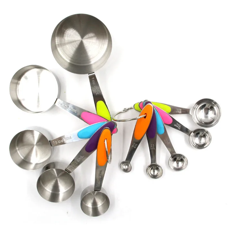 

Silicone Handle Kitchen Scale Measuring Spoon Cooking Stainless Steel Measuring Cups Measuring Spoon Scoop Set Baking Tools