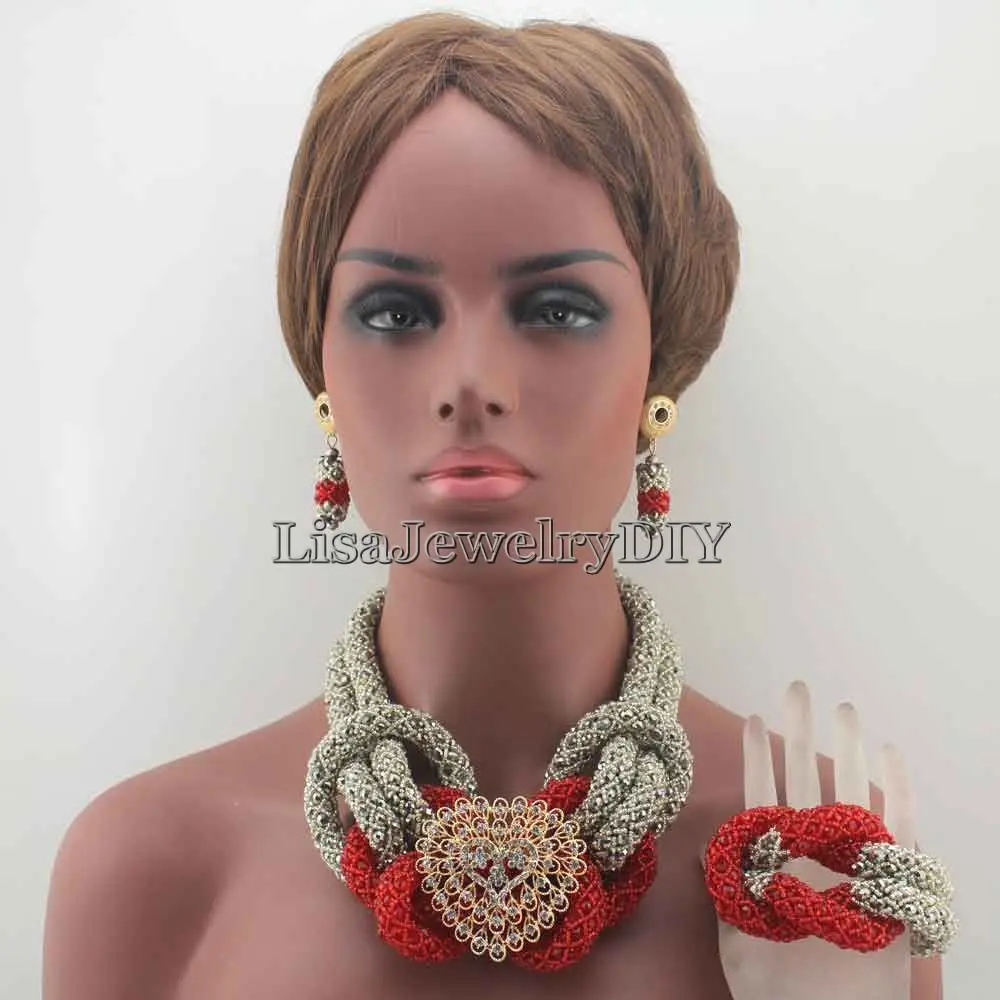 

Fashion Mix Silver/Red African Beads Jewelry Sets Crystal Beads Jewelry Set Nigerian Wedding Bridal Necklace Jewelry Set HD7930