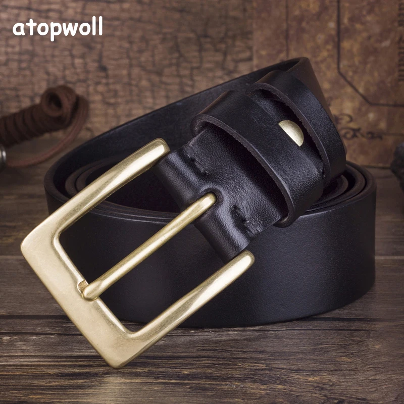

High quality 100% Genuine leather belts for men Copper Pin buckle First Layer CowSkin belt for man jeans Luxury waistband male