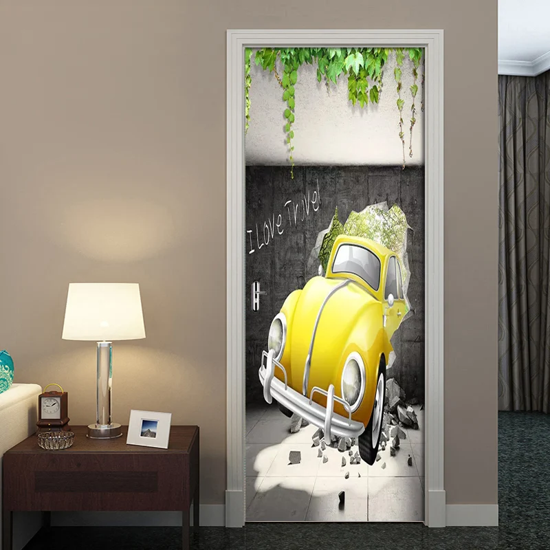 

DIY Door Sticker 3D Space Car PVC Self Adhesive Decals Wall Sticker Mural Rooms Door Decor Sticker 3D Wallpaper Poster Painting