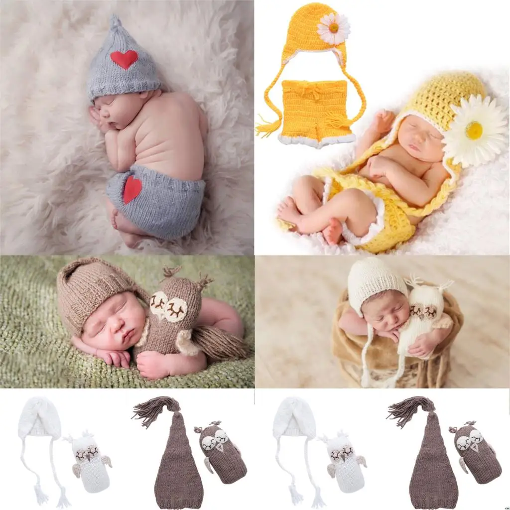 Chapéu do Bebê Recém-nascidos do Bebê Recém-nascido Bonito Crochê Tricô Traje Prop Outfits Foto Fotografia Adereços Meninas
