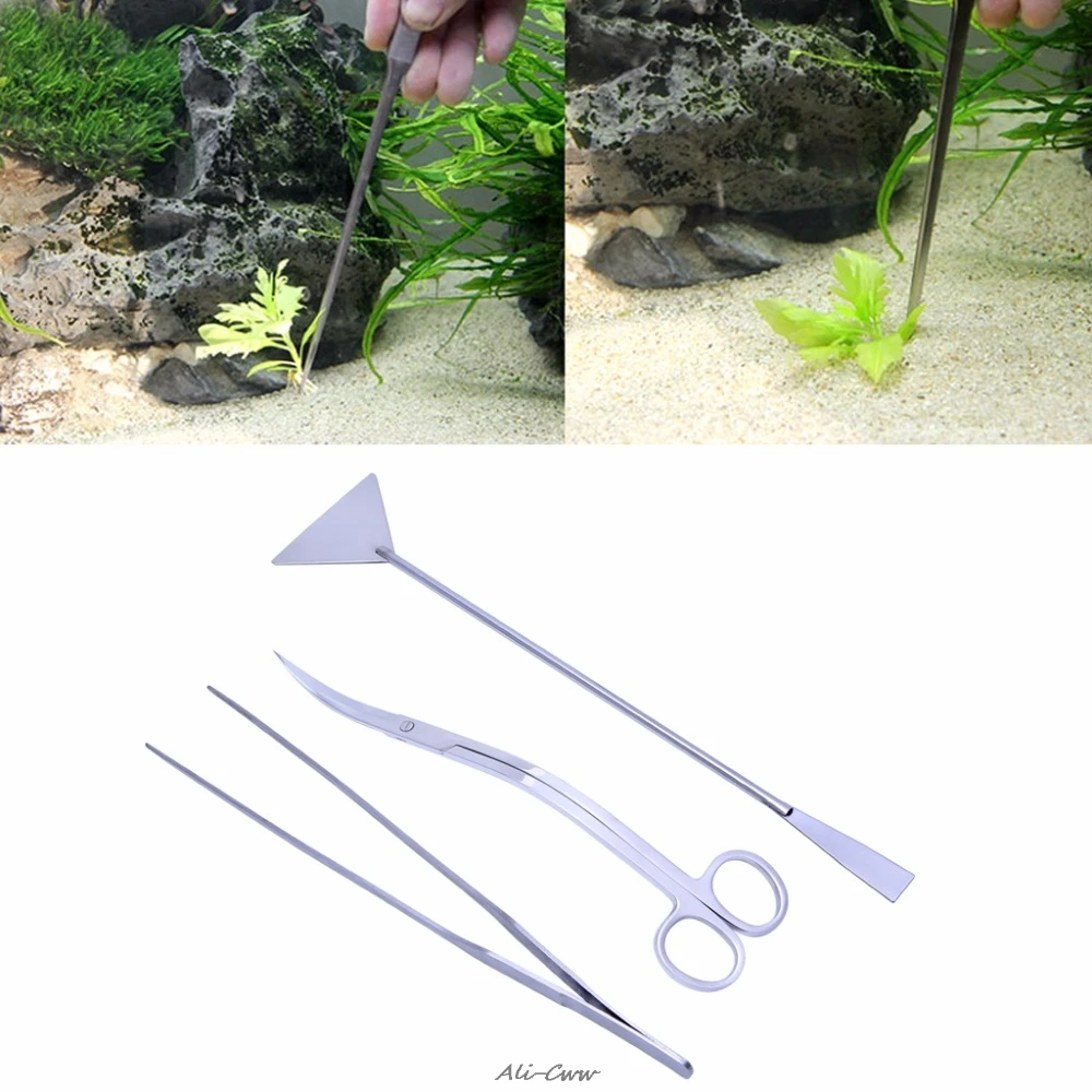 

3Pcs/SET Stainless Steel Aquarium Aquatic Live Plants Maintenance Tweezers Scissors Leveler Tool Kit