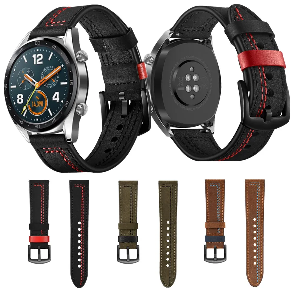 Ремешок кожаный для Huawei Watch GT 2 1/2 Pro браслет наручных часов Samsung Galaxy 3 41 мм/45 мм/42 мм/46