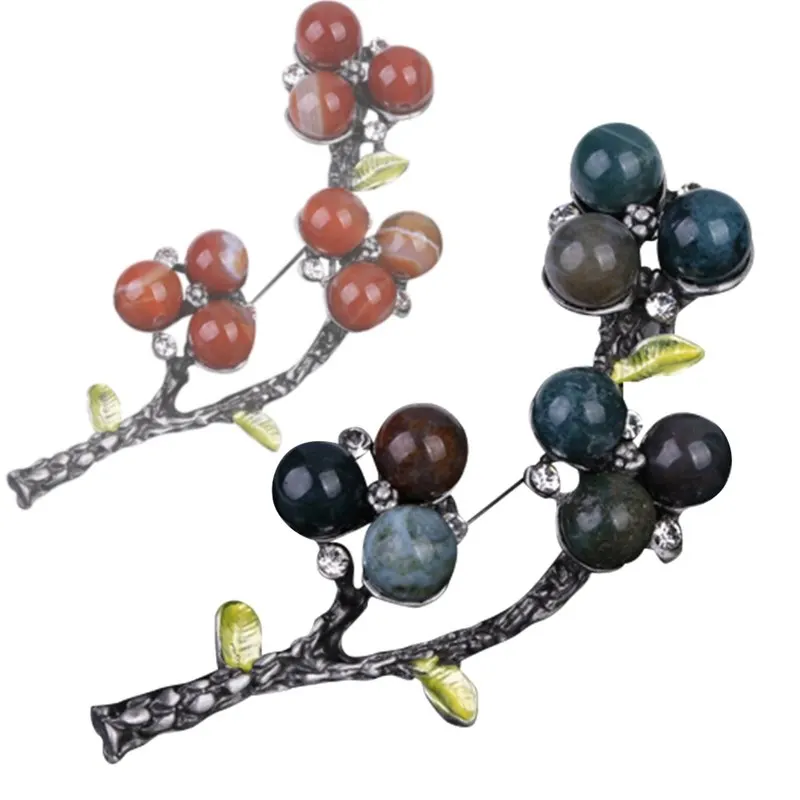 

2018 Chinese Style Red Natural Stone Vintage Flower Brooch Jewelry Women Gifts