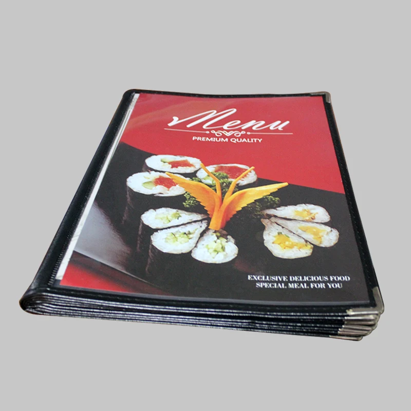File Folder File Holder 6 Sheets A4 Handmade Plastic PU Leather Menu Cover Clear Pockets Display Book file folder,file holder