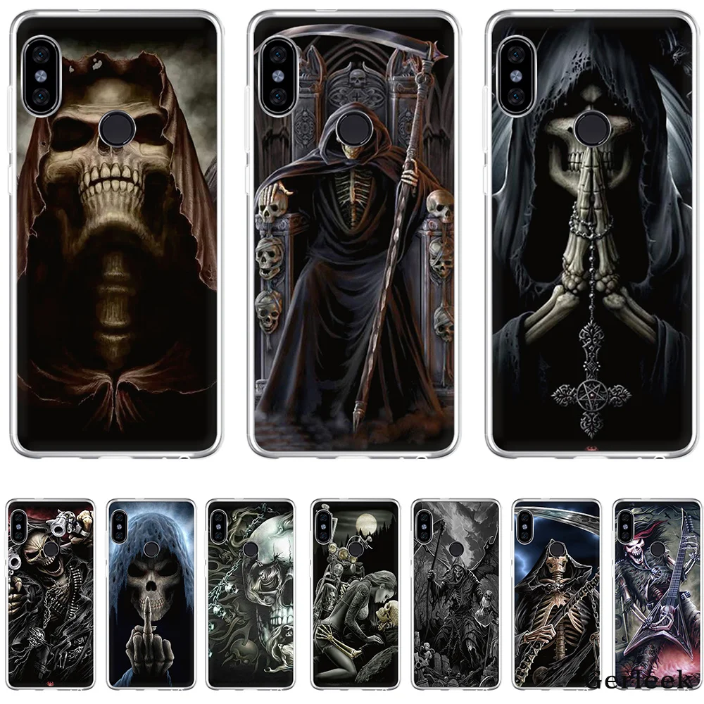 

Soft Tpu Case Grim Reaper Skull Skeleton Cover For Xiaomi Redmi Note 4 4A 5A 5 Plus 6 6A Pro S2 Shell