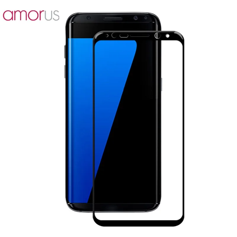 AMORUS for Galaxy s8 s8plus Tempered Glass Silk Printing Screen Protector Full Size Arc Edge Film for Samsung Galaxy S 8 S8 Plus