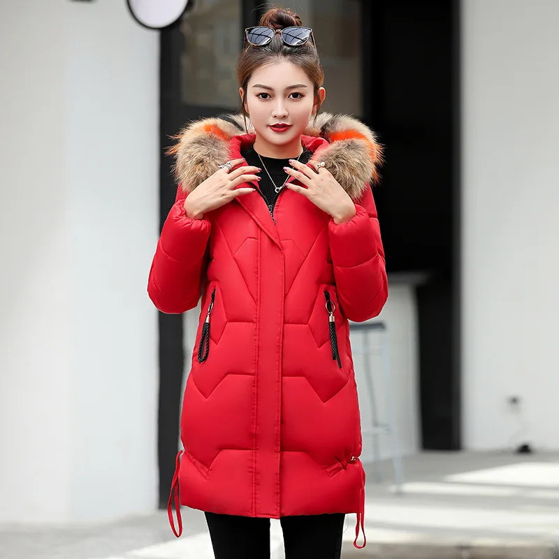 Модное большое меховое пальто с капюшоном, новая зимняя куртка, женская теплая хлопковая стеганая куртка, пальто, женская толстая длинная пуховая парка, верхняя одежда - Цвет: Красный
