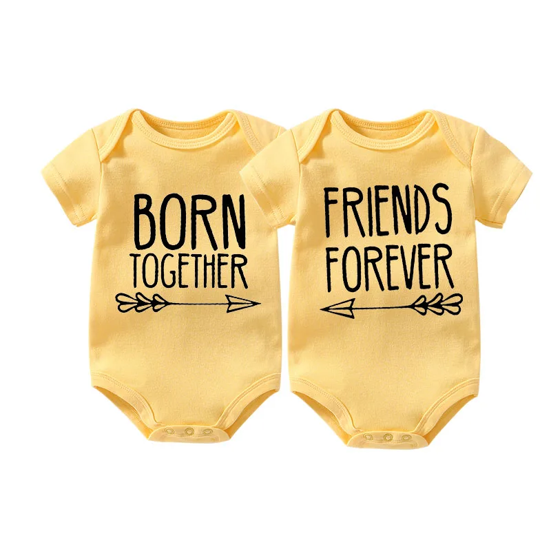 Culbutomind Born Together Friends Forever боди двойной набор детский душ подарок для малышей наряды смешная одежда для близнецов - Цвет: born forever yellow