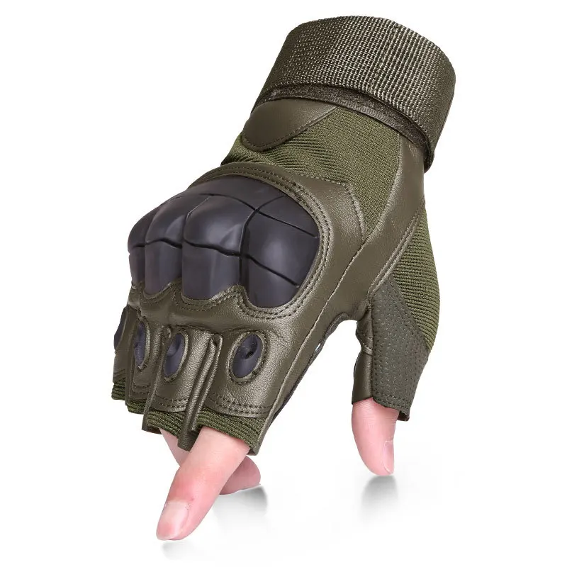 Мужские армейские тактические военные перчатки без пальцев спецназ на открытом воздухе Половина Guantes Combat Slip-resistant Cut из искусственной кожи перчатки - Цвет: Half Army green