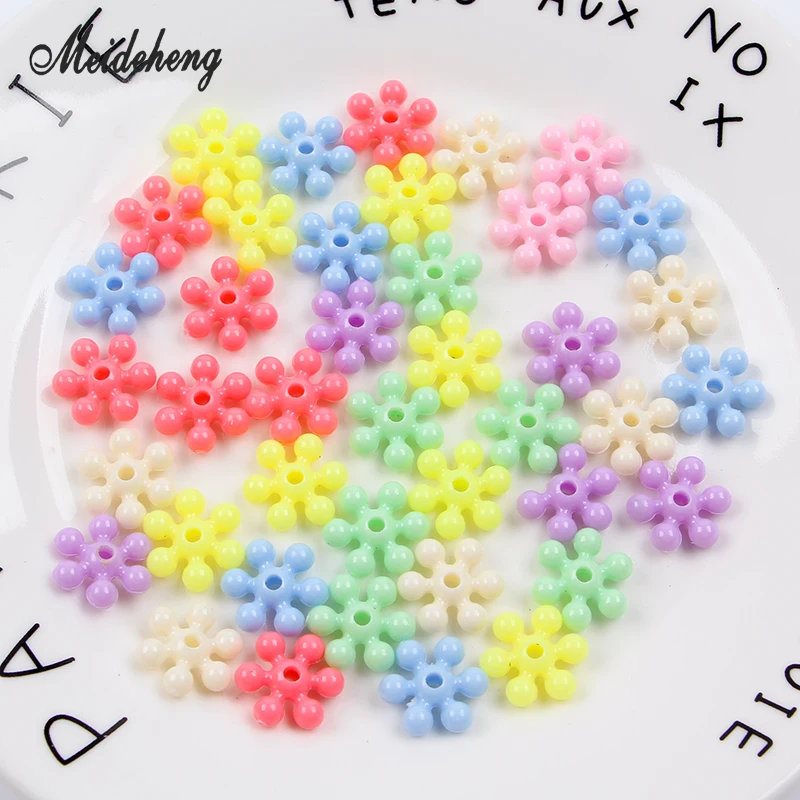 

Plastic Snowflake Beads Light Spring Color Flower Six petals Handmade Bracelets Necklace needlework beads for jewelry making