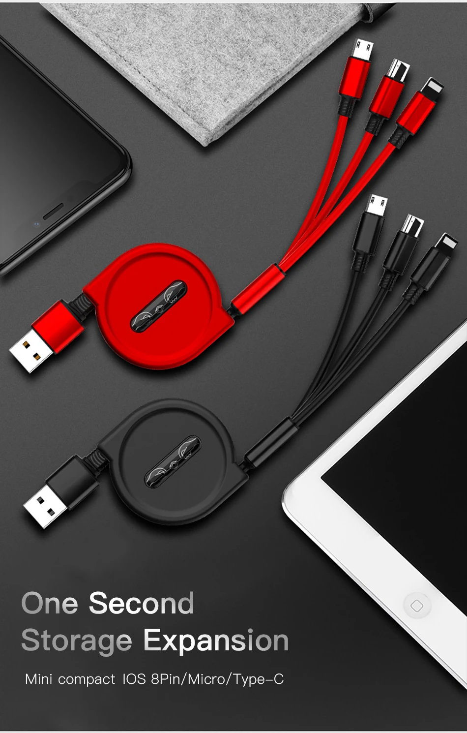 !ACCEZZ 3 in 1 Retractable USB Cable 3A Fast Charging For iPhone XS MAX Micro USB Type C For Samsung Xiaomi Huawei Mobile Phone (3)