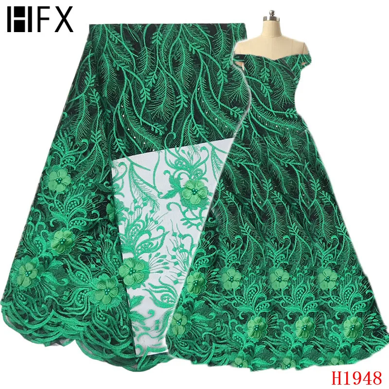 

HFX 2019 Latest French Nigerian Laces Fabric High Quality Tulle African Laces Fabric for 3D Embroidered Wedding Fabric F1948