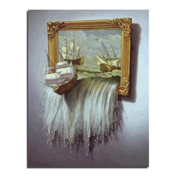 

Torrent boat 35X45 3D DIY Diamond Painting 100% full square drill Cross Stitch Embroidery rhinestones Home Decoration