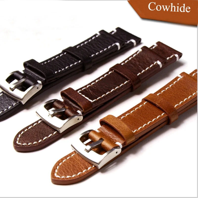 

Handmade 18mm / 19mm / 20mm / 21mm / 22mm Black Brown Calf Leather Men Women Watch Strap, Retro General Watchbands