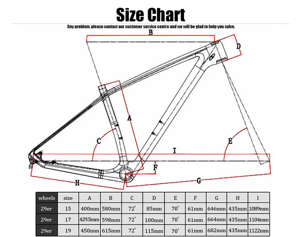 29er Mountain Bike Frame Size Chart