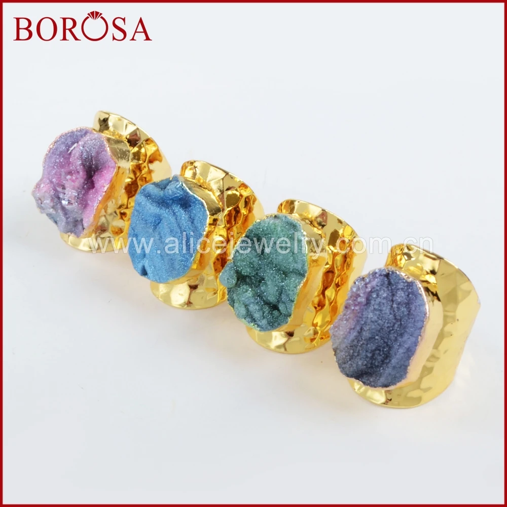 Женское кольцо браслет BOROSA 5 шт. золотистое из титанового кварца с радужными
