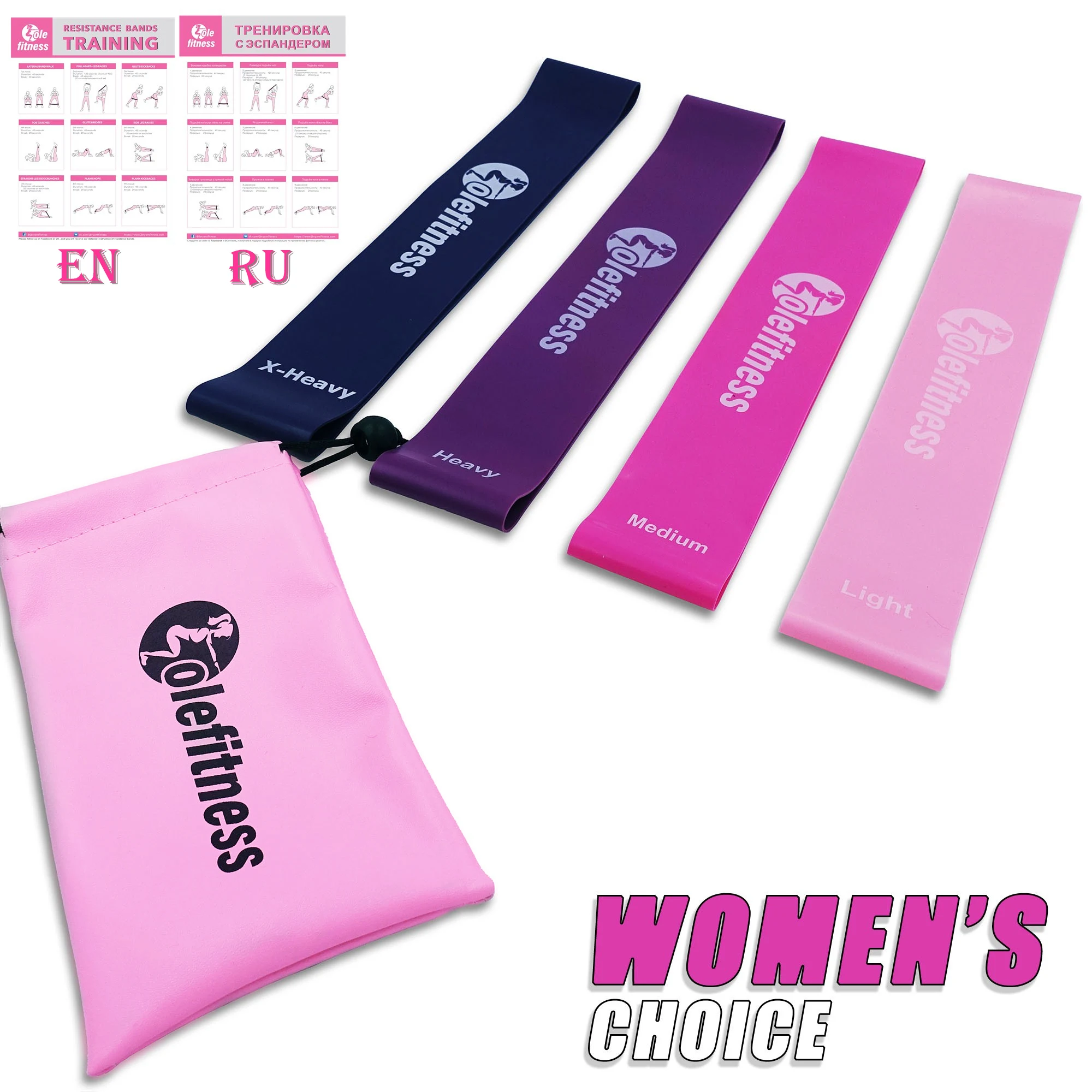 

Fitness Pink Resistance Loop Bands Set with Instruction for Leg and Booty Elastic Mini Band Exercise Workout Equipment for Women